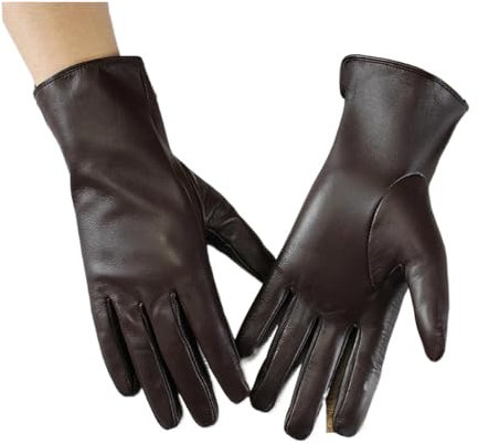 MEMEM LederhandschuhFahren Dünne Schaffell-Lederhandschuhe Damen-Touchscreen-Einzel-ungefütterte gerade Motorrad-Reithandschuhe(Coffee,L)