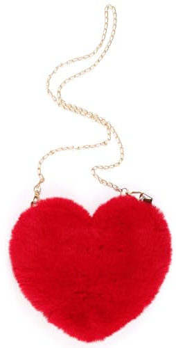 BOFUNX Damen Herzform Tasche Rot Plüschtasche Klein Kettentasche Amor Karneval Kostüm Accessoires Frauen Valentinstag Geburtstag Geschenk