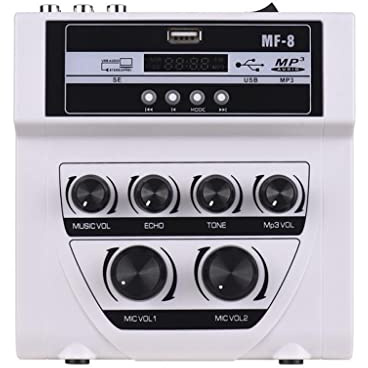 8KLANMMQ MF-8 Mini Audio Mixer Mixing Stereo Echo Mixers Dual Microphone Inputs Support BT Recording MP3 for PC Amplifier