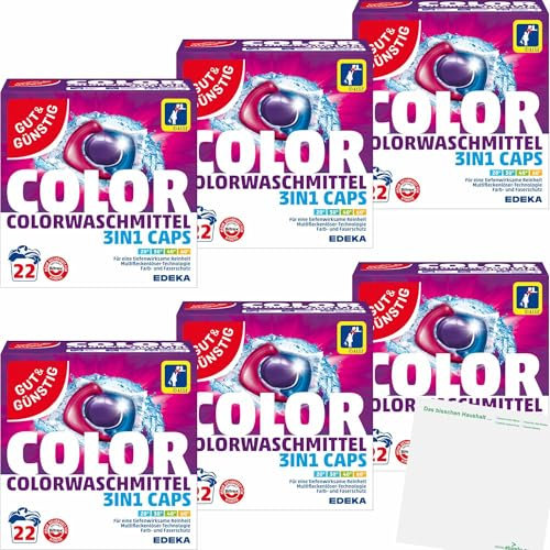 usy Bundle für Gut&Günstig Colorwaschmittel 3in1 Caps 22 Waschladungen 6er Pack (6x517g Packung) + usy Block