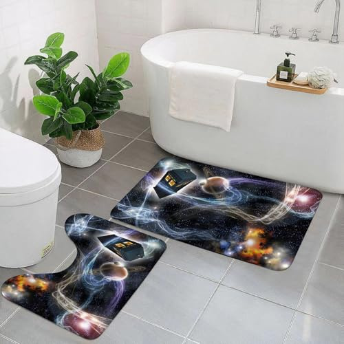 KGDHY Badezimmermatten-Sets 2-Teilig,Doctor Who Tardis Dans Sternenhimmel Fantasy Hintergrund,Bad und WC-Vorleger-Set,rutschfeste Badezimmerteppiche wasserabsorbierende