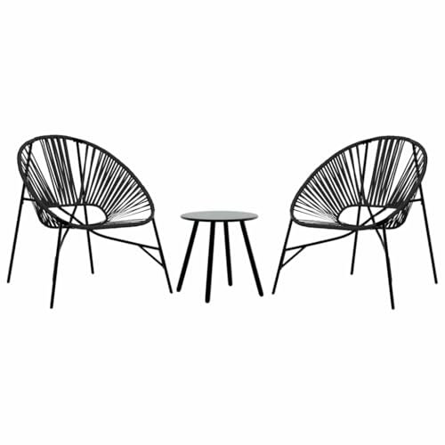vidaXL Gartenstuhl-Set 3-TLG. Schwarz Poly Rattan, Gartentisch und -stühle, Terrassentisch und -stühle, Terrassenmöbel-Set, Outdoor-Tisch und -Stühle