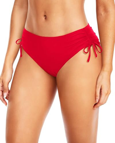 JAONLD Braguitas de Bikini de Talle Alto para Mujer High Waist,Bañadores Mujer Lazos Ajustables en los Laterales con Detalles Plisados para Playa y Piscina(S,Rojo)