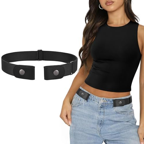 SANSTHS Gürtel Ohne Schnalle Damen Herren Elastischer Stretch Justierbarer Unsichtbare Gürtel Elastisch (1 PC A-schwarz, S:Für Taillenumfang 65-105CM)