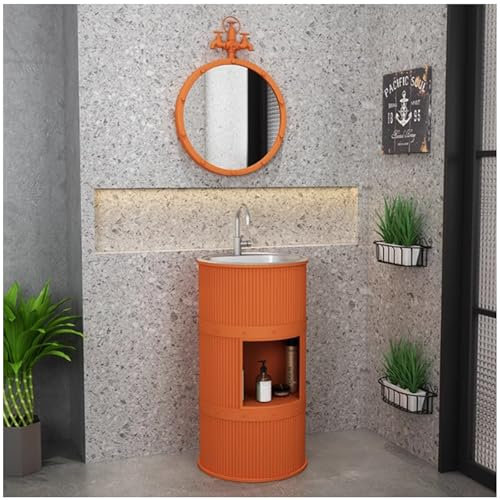 RDIAYDN Moderner Sockel-Badezimmer, Standwaschbecken Waschtisch SäUle, Einteiliges Standwaschbecken FüR Badezimmer, Freistehendes Standwaschbecken,E,with Mirror