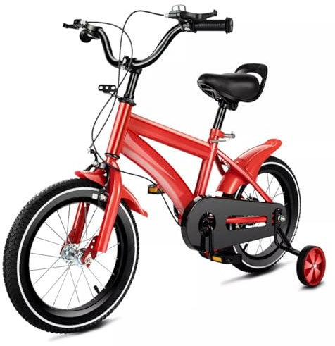 DAOHHFO 14 Zoll Kinderfahrrad mit Stützrädern, Jungen Mädchen Fahrrad, Kinderrad für ab 3-6 Jahre, Verstellbares Sitz & Armlehne, Duales Bremssystem, Geeignet für Fahrer von 100 bis 115 cm (Rot)