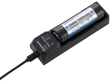 Keeppower S1 Chargeur de batterie USB-C à 1 baie pour batteries rechargeables Li-ion 32650/26800/26700/26650/21700/18650 (batterie non incluse)