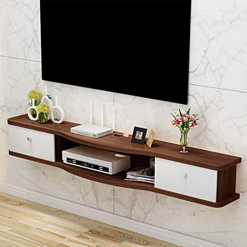 Meuble TV mural avec 2 tiroirs - Étagère multimédia moderne pour salon - Blanc et rouge - 100 x 24 x 18 cm