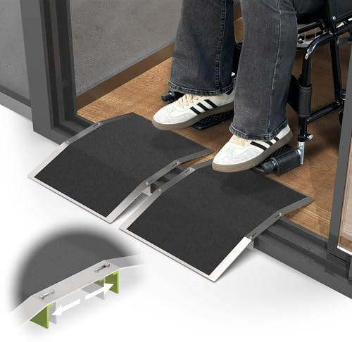 XARILK 2 Stück Türschwellenrampe – 30 cm × 4 cm – Verstellbare Schwellenrampe für 7–13 cm breite Türdurchgänge – rutschfeste Aluminium Rollstuhlrampe für Haus, Schiebetüren und Treppen