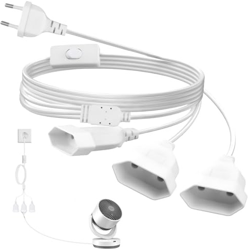 OMIGA Alargador Enchufe Plano con Interruptor 3 en 1 Cable Alimentacion 2.5A/250V Extensor de Enchufe Alargadera 2 Metros para Electrodomésticos Televisores Computadoras Lámparas (Blanco)