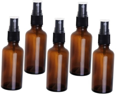 PAMINGONO Nachfüllbare Glas Sprühflaschen 50ml 5 Stück-pack Braune Leckagefrei Lichtgeschützt Reiseparfümspender für Unterwegs und Kosmetik