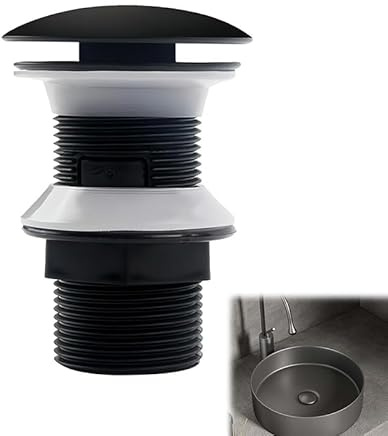 Desagüe Lavabo Sin Rebosadero Universal Clic Clac, Tapones Lavabo, Válvula de Tapón para Lavabo y Fregadero, Instalación Rápida, para Baños Modernos(Negro Mate)