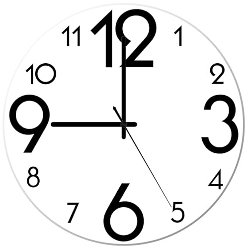 ALEENFOON Reloj de Pared de Cristal de 30 Cm Silencioso Funciona con Pilas Relojes de Pared Modernos para Sala de Estar, Dormitorio, Cocina, Pasillo y Oficina (Negro y Blanco)