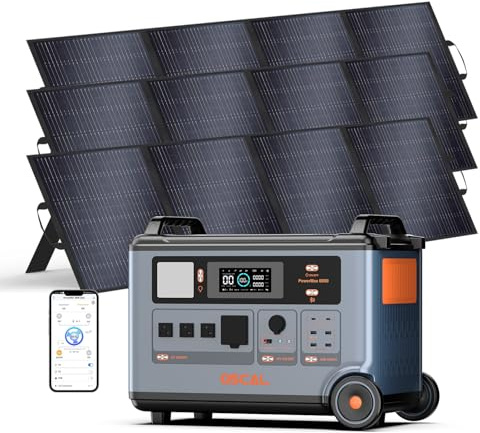 OSCAL PowerMax 6000w Générateur Solaire avec 3 Panneau 200W, 3600Wh Station électrique Portable, Capacité Extensible 57.6kWh, Recharge en 1,2 h, Batterie LFP, APP, 14 Sorties, pour Maison, Camping-Car