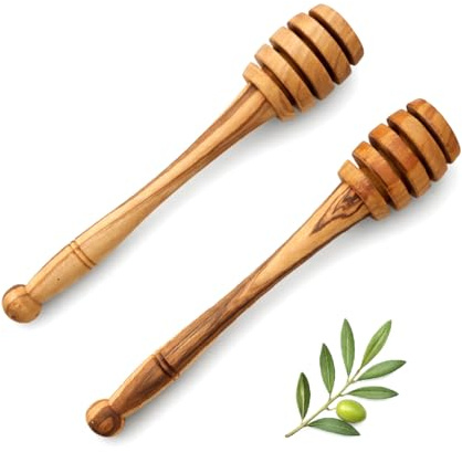 Set di 2 cucchiai per miele, in legno di ulivo naturale, 15 cm