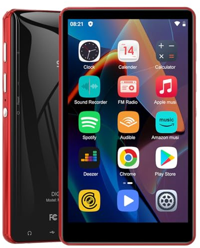 SWOFY SWOFY Lettore MP3 con Bluetooth e WiFi, schermo touch 4,0, lettore MP3, MP4, stereo, portatile, lettore musicale digitale con radio FM, registratore, e-book, browser (nero) (rosso)