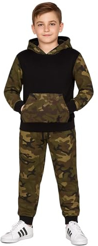 A2Z 4 Kids Girls Boys Tracksuit Set - T.S Camo 604 Green & Black 7-8