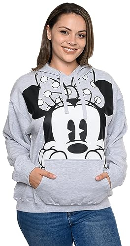 Disney Women's Hoodie Minnie Mouse Peeking Pullover Sweatshirt (Medium) Heather Grey