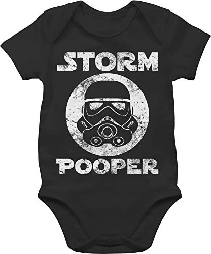 Baby Body Junge Mädchen - Sprüche - Storm Pooper Vintage - 3/6 Monate - Schwarz - witzige babykleidung babymode witzig spruch poop bodys strampler nerd babybody mit sprüchen spruche nerdy