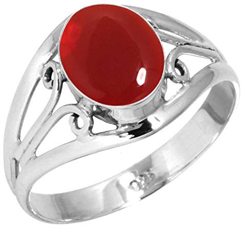 Jeweloporium 925 Silber Ringe für Damen Rot Granat Quarz mit Stein Boho Silber Ringe Größe 60(19.1) Valentinstag - Geschenk Handgefertigt Schmuck