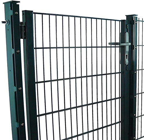 Doppelstabmattenzaun mit Gartentor Höhe 1,23m Pfosten mit Abdeckleiste 10 bis 60 m Anthrazit + Moosgrün (60m, Moosgrün Ral 6005)