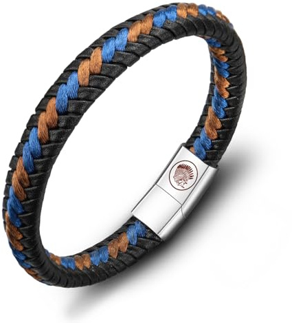 Casisto.J Lederarmband Herren Armband Herren Männer Leder Edelstahl Gravur Schwarz Braun Geflochten mit Magnet Verschluss