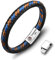 Casisto.J Lederarmband Herren Armband Herren Männer Leder Edelstahl Gravur Schwarz Braun Geflochten mit Magnet Verschluss (Blau, 19)