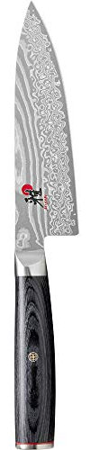 Miyabi Kaizen II - Cuchillo de chef japonés de 6 pulgadas, diseñado para manos más pequeñas, sensación más ligera, cuchillo de cocina de chef, mango de madera de Pakka negro, patrón de damasco de