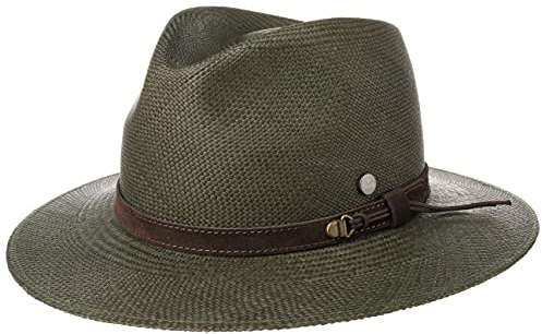 LIERYS Forest Traveller Panamahut Damen/Herren (55-64 cm) - Handmade in Ecuador - Traveller-Hut aus Panamastroh - Panamstrohhut mit Ledergarniturband - Frühjahr/Sommer Oliv XXL (63-64 cm)