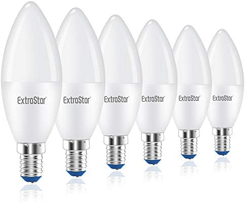 EXTRASTAR Lampadine LED Candela,E14,8W Equivalenti a 64W,6500K,luce bianca fredda,Confezione da 6