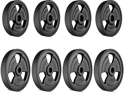 Marbo Sport Tri-Grip Hantelscheiben-Set Kier_G aus Gusseisen mit Gummi-Ummantelung, Gewichte mit Aufnahme Ø31 mm, 4 x 5 kg + 4 x 2,5 kg (Gesamtgewicht 30 kg)