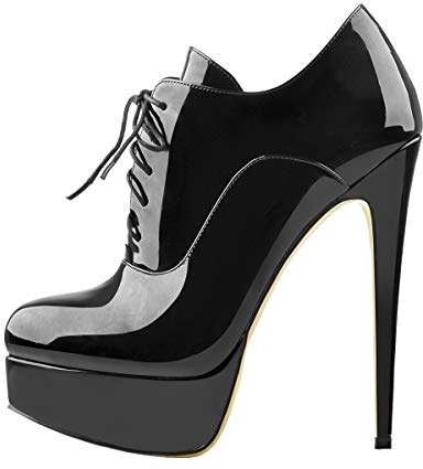 Only maker Damen Knöchelstiefel Ankle Boots Plateau Schnürstiefelette Stiletto Schnürpumps Lack Schwarz 46 EU