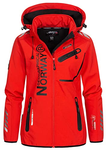Geographical Norway REINE LADY - Veste Softshell Femme Impermeable - Jacket À Capuche Outdoor - Blouson Coupe Vent Resistant Hiver - Activites En Exterieur Randonnée (Rouge/Noir L) Taille 3