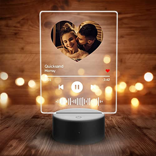 Personalisierte Spotify Code Nachtlampe mit Bild Musikplakette Glas Acryl Gravur Lied Foto Nachtlicht Selbst Gestalten Geschenk für Männer Frauen Freund Kinder Jubiläum Valentinstag Geburtstag