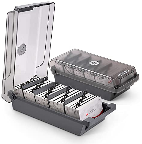 GOCUODE Porte Cartes de Visite,Boîte de Rangement Pour Cartes de Visite avec 4 Panneaux de Séparation et Onglets Index A-Z pour 500 Cartes