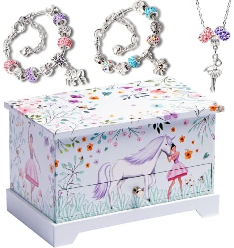 ABI + OLIE Ballerina Unicorn Kids Jewelry Box for Girls & Little Girls Jewelry Box Organizer - A unicorn music box gift