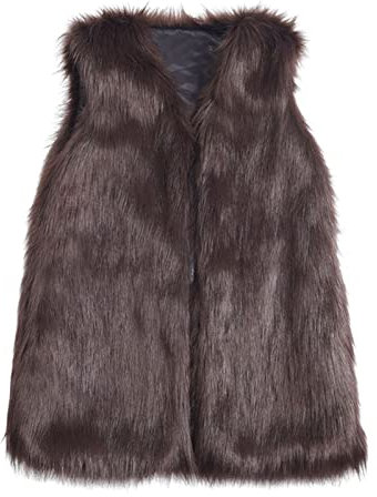 Cocila Womens Sleeveless Jacket Winter Warm Fashion Faux Fur Waistcoat Fuzzy Outerwear Solid Color Body Warmer Lightweight Gilets Coat Brown