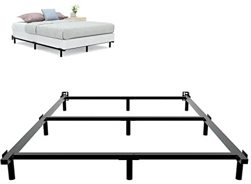 DTIG Queen Size Metall Bettgestell für Boxspringbett und Matratze, 9-Beine, Schwerlast, Werkzeuglos, Einfache Montage, Stabiler Boxspringboden, Schwarz