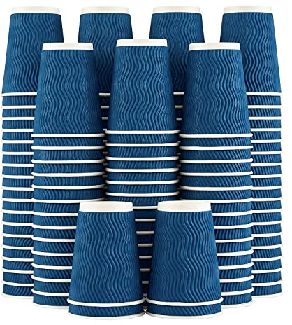 Lamosi 12 oz Paper Coffee Cups - 120 Pack, Insulated Corrugated Disposable Cups 12 oz, Kraft Ripple Wall Cups for Hot Beverage or Cold Drinks (Navy)