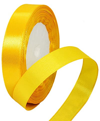 22m Satinband Geschenkband Gelb 15mm Breit,Seidenband Gelb Dick Schleifenband Satin Dekoband Geschenkverpackung Deko Band Stoffband für Halloween Weihnachten Hochzeit Taufe Geburtstag DIY-Handwerk