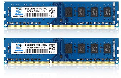 DDR3 1600 UDIMM PC3 12800U 16Go (2x8Go) RAM, DDR3 1600MHz 8Go 2Rx8 PC3 12800U 240-Pin CL11 1.5V Mémoire pour Ordinateur de Bureau
