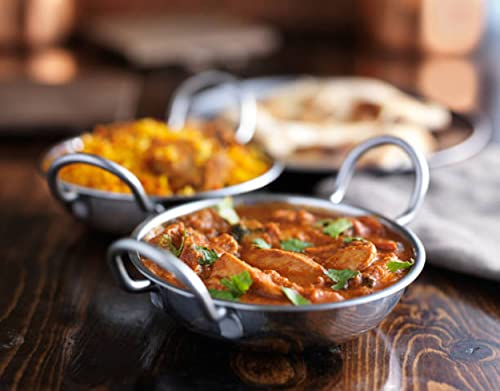 Set of 4 Stainless Steel Balti Dish 15cm Curry Serving Bowl Oven Safe Dish Balti Rice Karahi