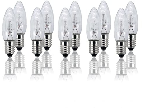 Hellum Ersatz-Kerzen für Schwibbogen, 10 Stück 12V 2,5W Riffelkerze für Weihnachtsbaum Kerzen Lichterketten außen & innen mit 20 Brennstellen, Birnen für Lichterbogen E10/ 12V/ 2,5W/ 19 Lumen 950038