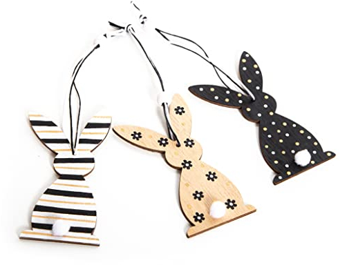 Logbuch-Verlag 3 Osterhasen Holzhasen Anhänger braun schwarz Osterdeko Hase Ostern Deko zum Aufhängen 10 cm