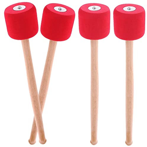 Milisten 2paare Bass Drum Mallets Robuste Schlagzeugstöcke Für Percussion-Instrumente Für Bassdrum Und Snaredrum Praktische Anwendung Hochwertige Verarbeitung Rote Farbe