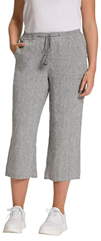 Ulla Popken Damen große Größen Übergrößen Plus Size 7/8-Leinenhose, elastischer Bund, natürlich kühl 803829