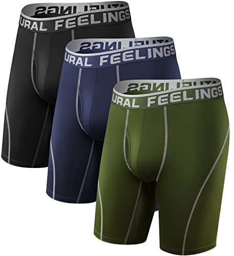 Natural Feelings Sport Boxershorts Herren Unterwäsche 9in Polyester Boxershorts Lang Herren Unterhosen mit Eingriff 3er Pack-Grün/Blau/Schwarz XXL