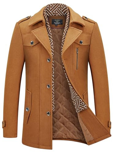 KUDMOL Men's Wool Trench Coat Knitted Scarf Collar Peacoat Winter Warm Casual Jacket Thick Outdoor Overcoat(Camel,S)
