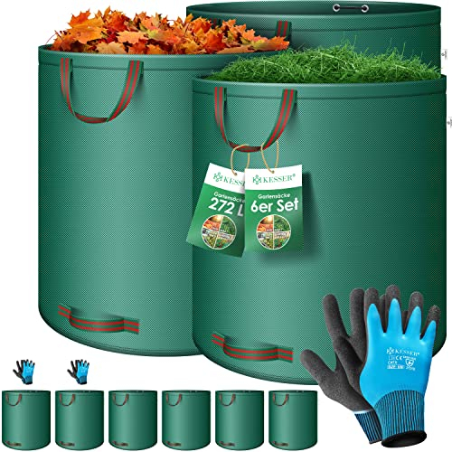 KESSER® Gartensack 6X 272L Set Laubsack Gartenabfallsack inkl. Handschuhe - Selbststehend 4 Griffe Stabil Robust & Faltbar - Laubsäcke Rasenschnitt Gartensäcke für Gartenabfälle Grünschnitt Grün