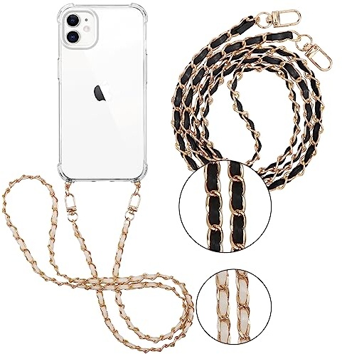 Pnakqil 2 Stück Handykette für Apple iPhone 11 6,1 Hülle mit Band, Handyhülle Necklace Handy Kette Kordel zum Umhängen Schutzhülle, Trasparente TPU Bumper Stoßfest Smartphone Case, Lanyard 4